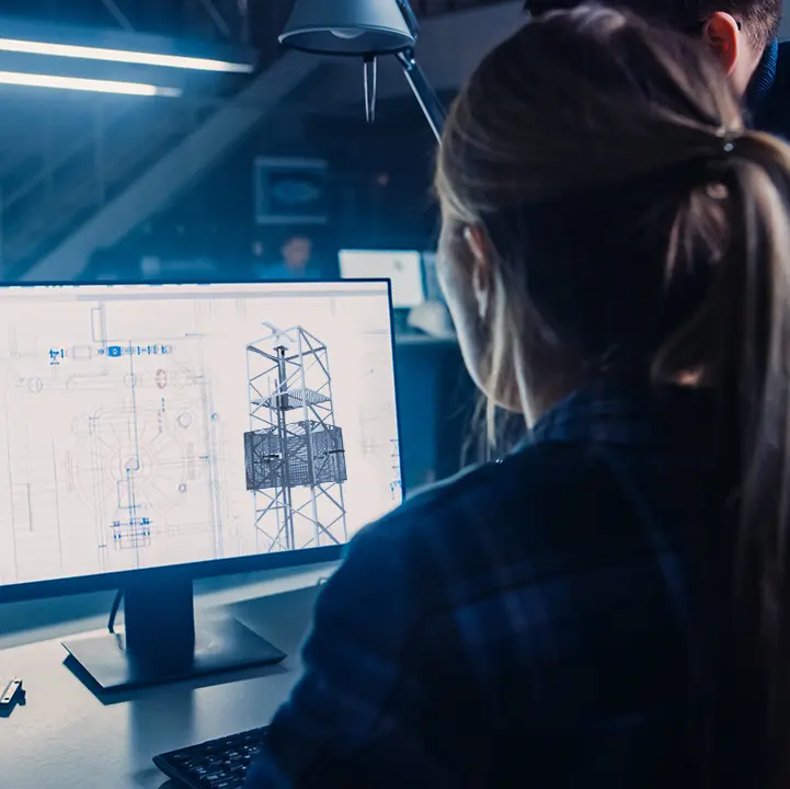 Selerys engineer reviewing a SKYDETECT radar tower design, part of Selerys' custom cloud seeding equipment engineering